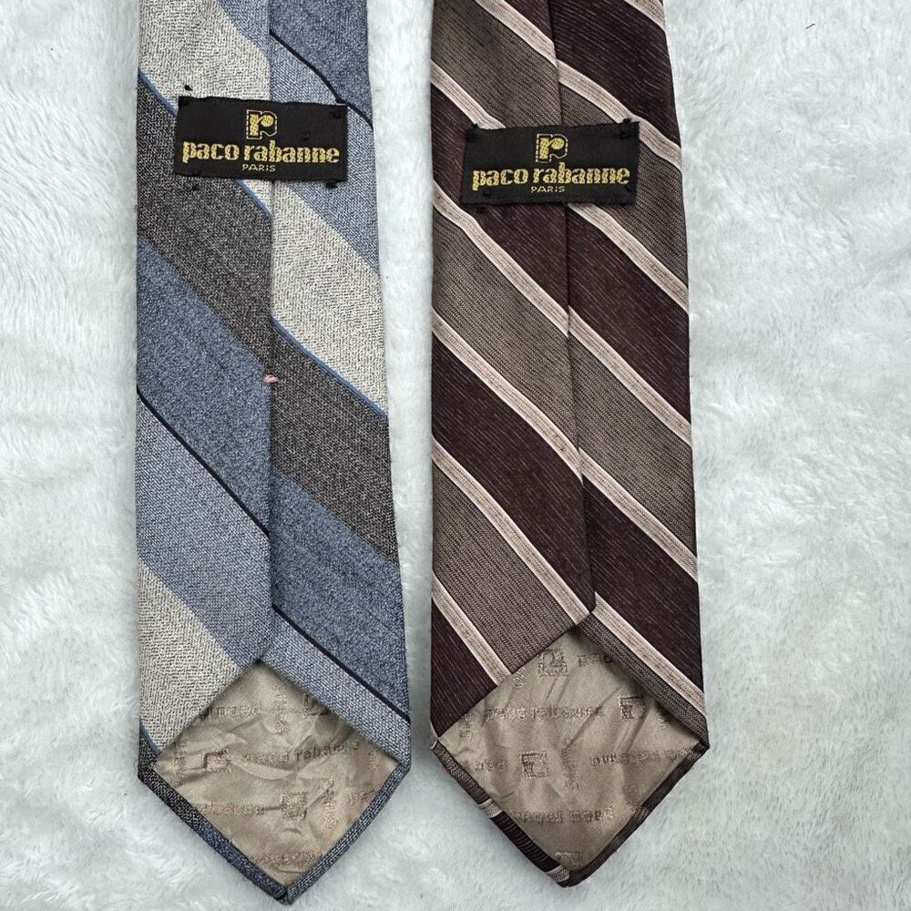 Paco Rabanne Paris Men's Neckties‎ Bundle of 2 Blue And Brown Stripes Vintage - Picture 2 of 7